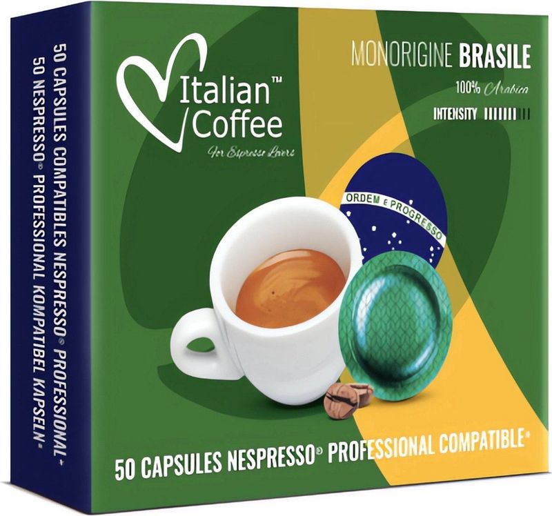 100% Arabica Braziliaanse Koffie - Italian Coffee Brazilië Single Origin - 100 koffiepads - Capsules voor Nespresso® Pro koffiezetapparaten