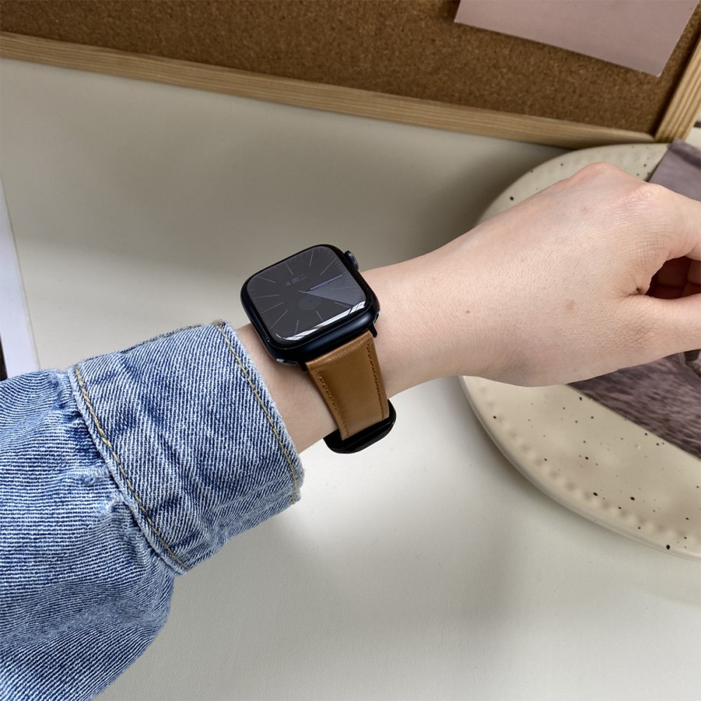 Apple Watch (49/46/45/44 mm) Echtleder Armband mit Magnet-Verschluss (Gelenkumfang: 170-220mm) - Orange / Braun