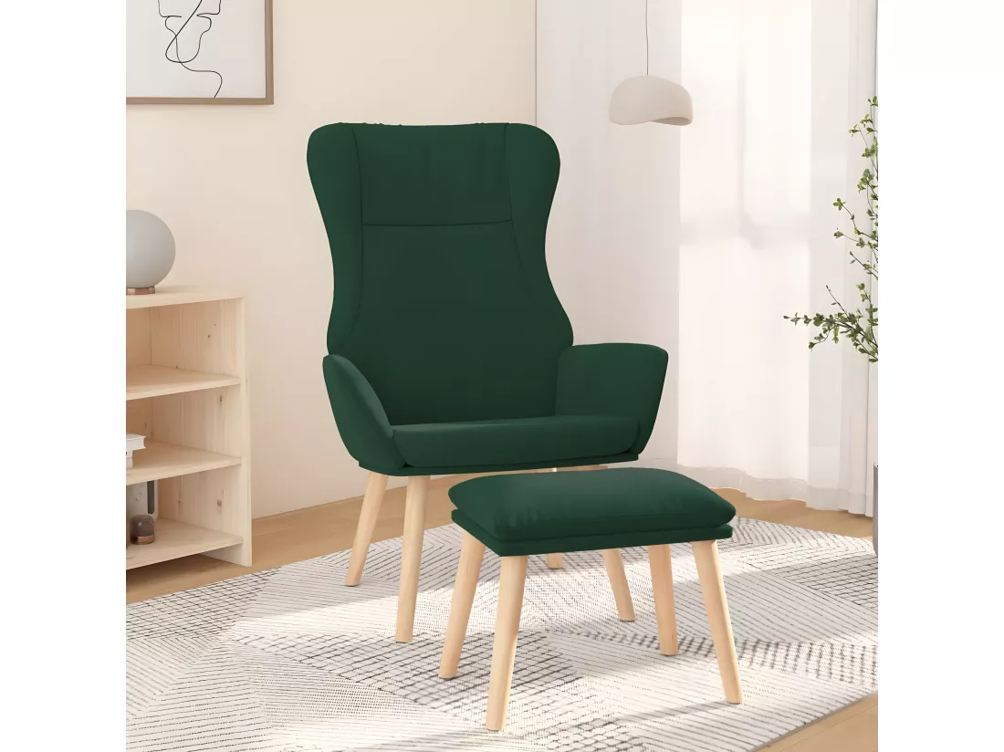 Chaise de relaxation avec repose-pied Vert foncé Tissu