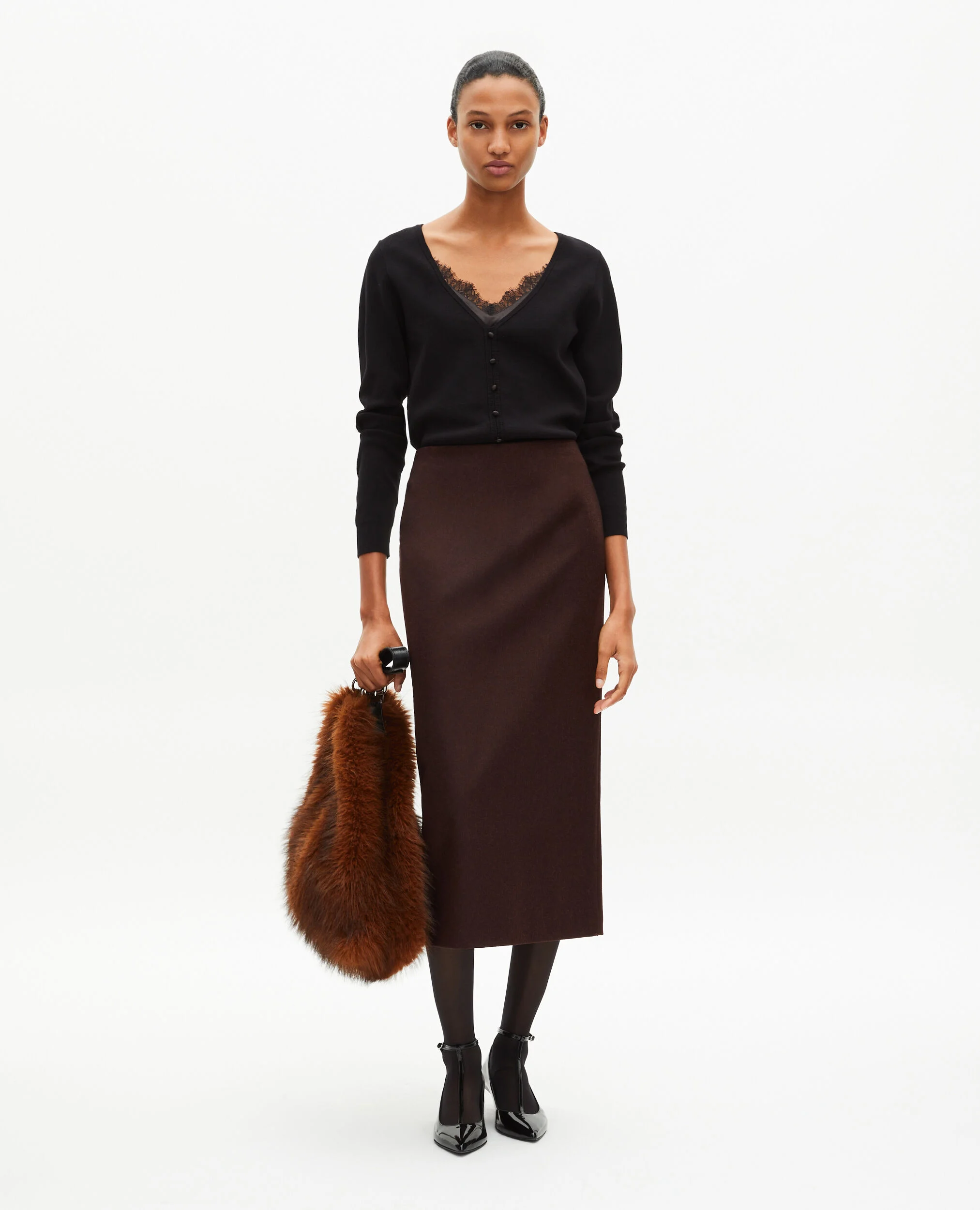 Jupe longue crayon marron