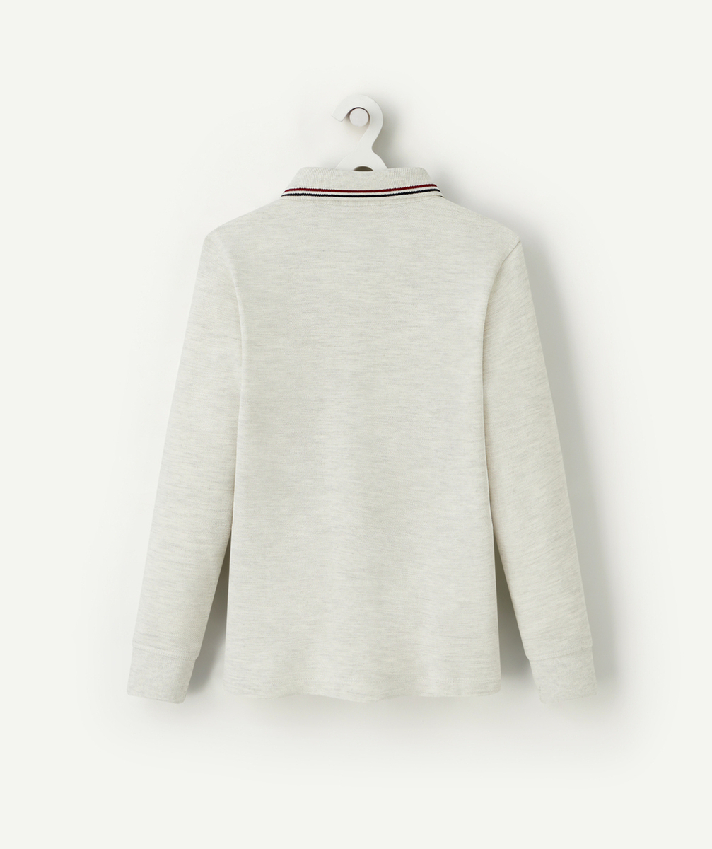 POLO GARÇON EN COTON ÉCRU CHINÉ AVEC MOTIF TAO BRODÉ