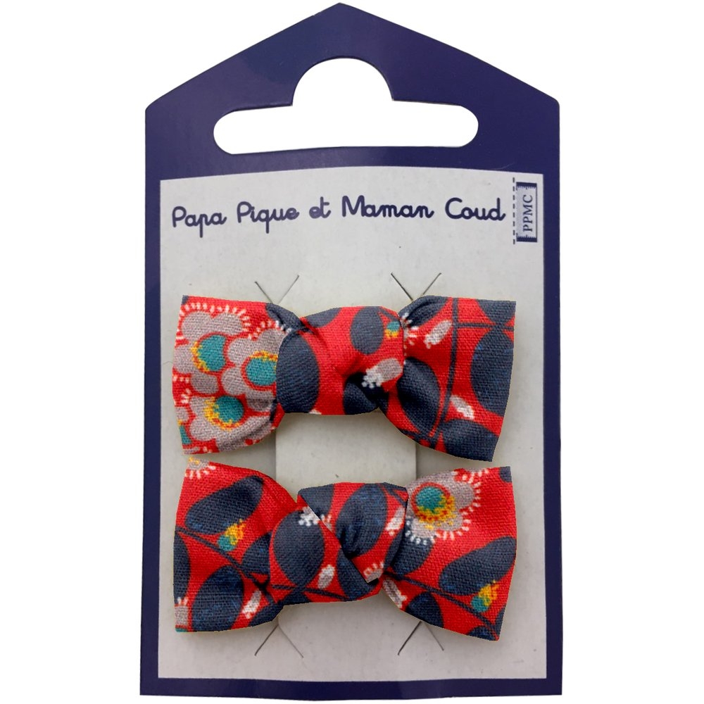 Barrettes Clic-Clac Petits Noeuds Feuillage Vermillon