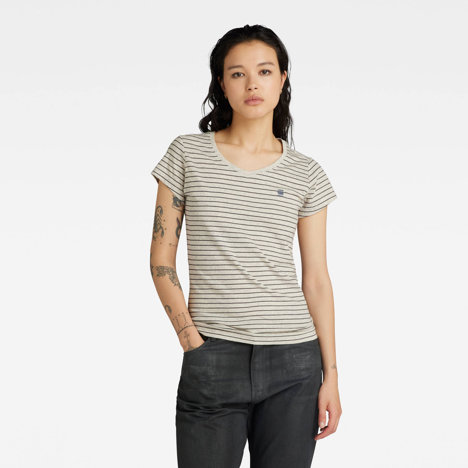 G-Star RAW| Damen T-Shirt STRIPE EYBEN SLIM V T 2.0