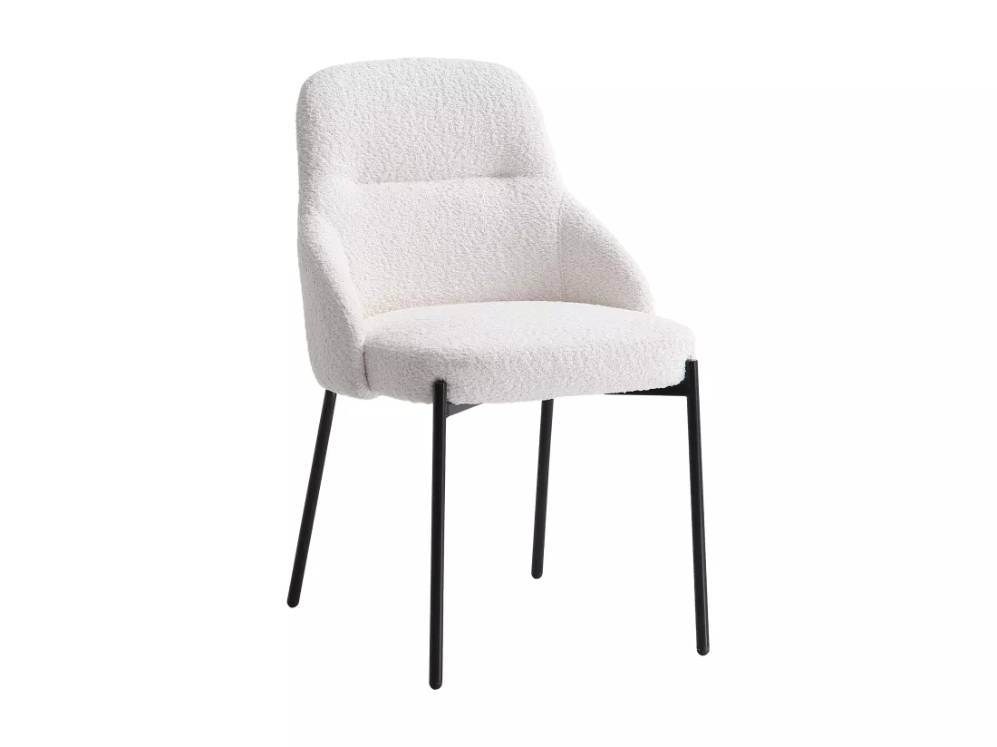 Lot de 2 chaises en tissu bouclette et métal noir - Blanc - LIAMONA