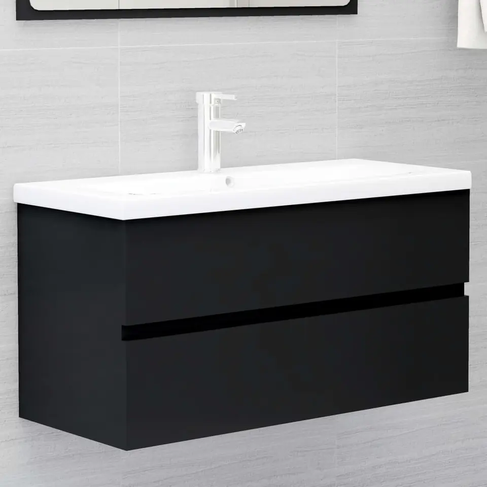 vidaXL - Wastafelkast - Zwart - Bewerkt hout - 90 x 38.5 x 45 cm