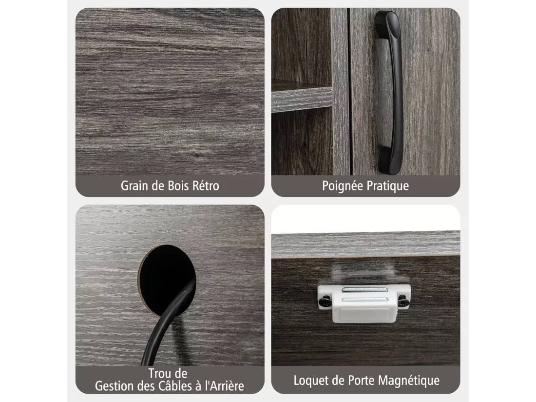 Buffet cuisine, meuble avec cassier à vin & étagères, armoire avec cadre métallique(gris)