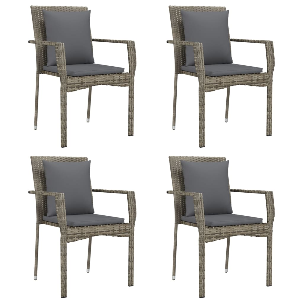 Mobilier à dîner de jardin et coussins 5 pièces noir et gris