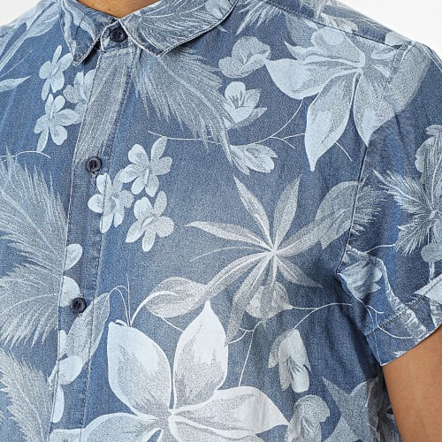 Chemise Jean Manches Courtes Clovis Bleu Denim Floral