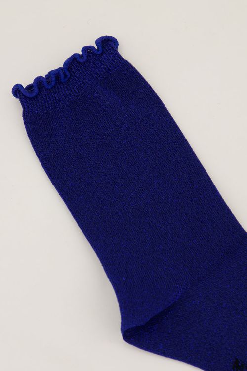 Donkerblauwe sokken met lurex en ruffle