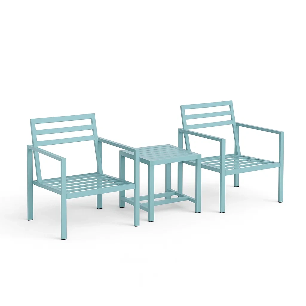 Ensemble de mobilier de jardin 3 pièces en métal bleu