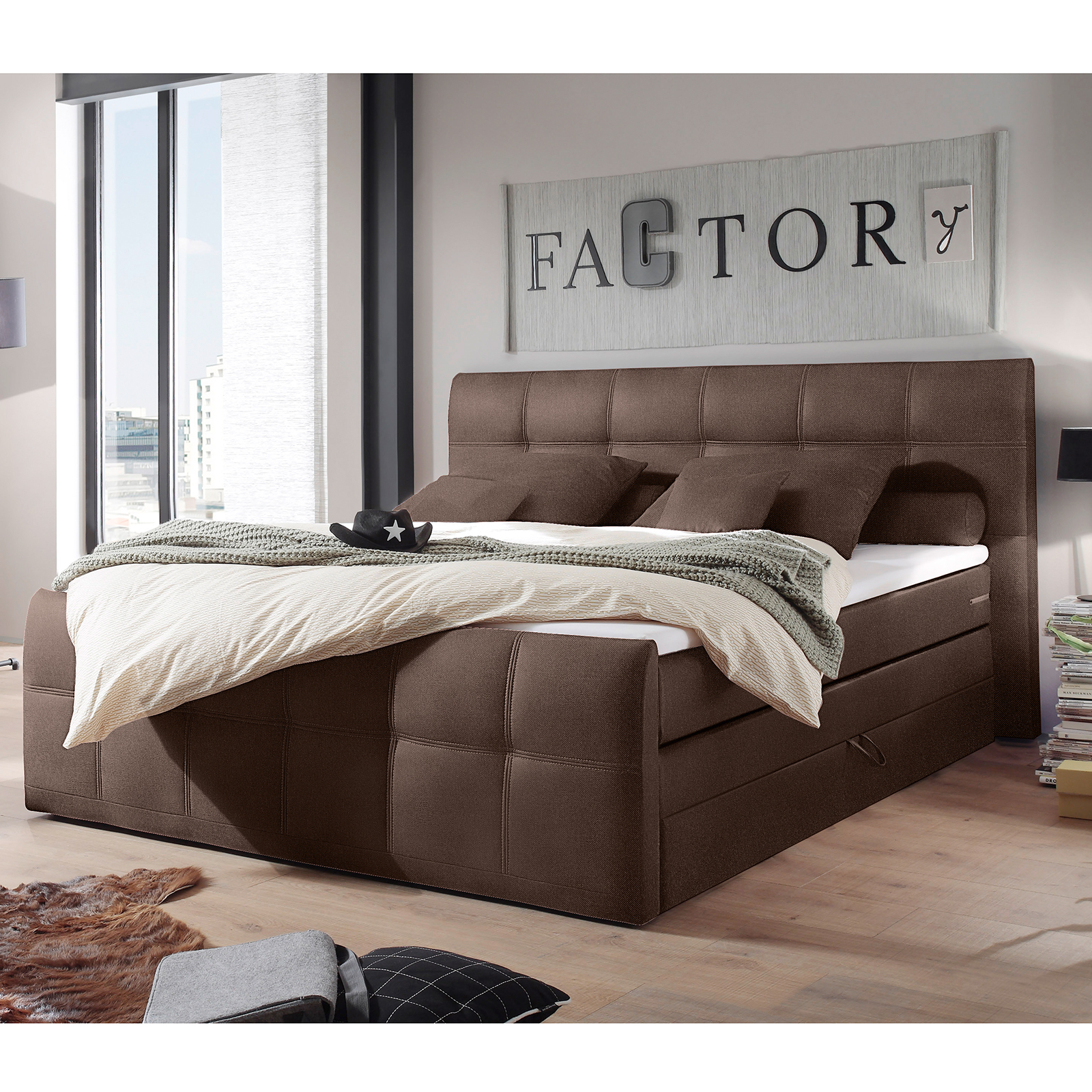 Boxspringbett - braun - Taschenfederkern - H2 - 180x200 cm