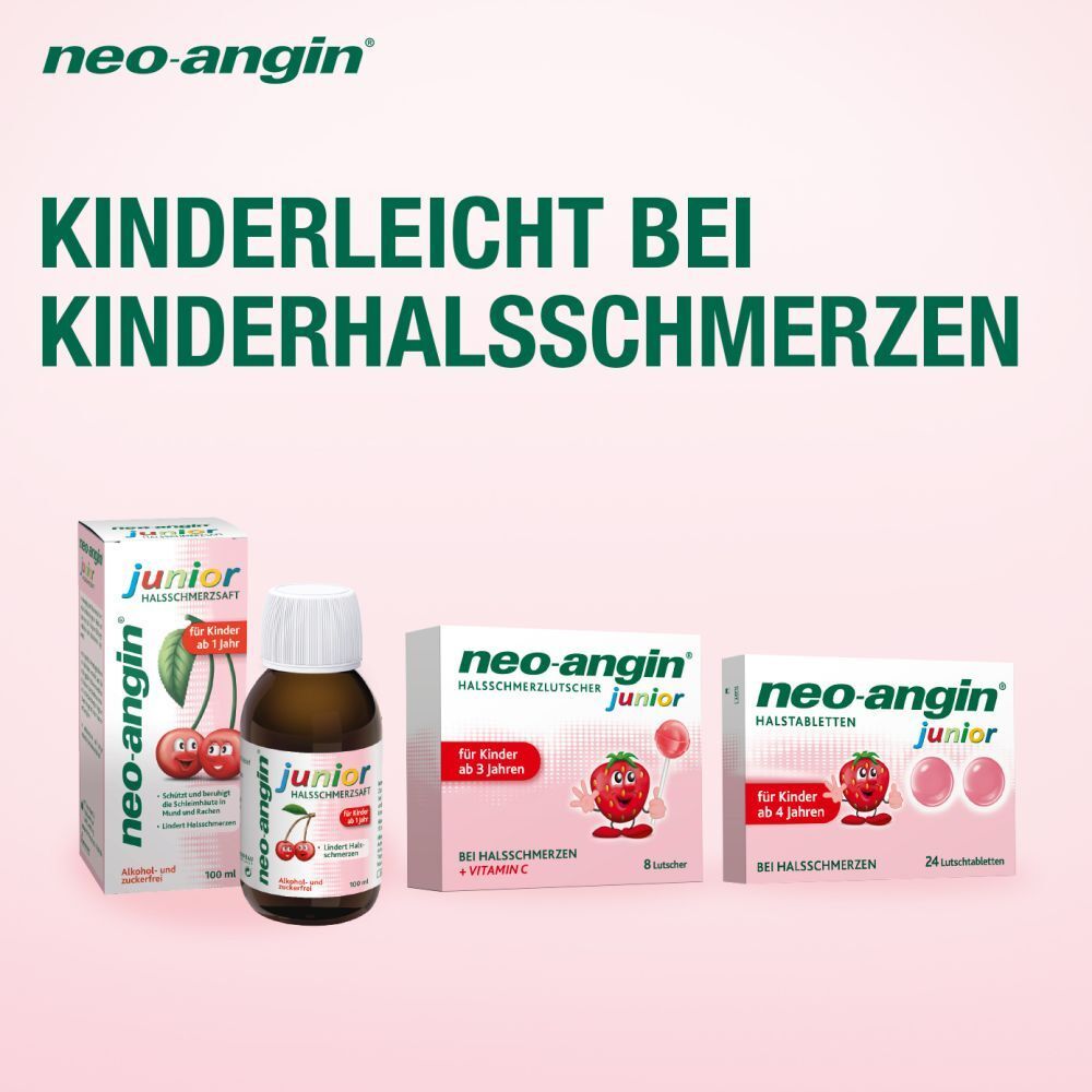 neo-angin junior Halsschmerzsaft mit leckerem Kirschgeschmack für Kinder ab 1 Jahr - zuckerfrei