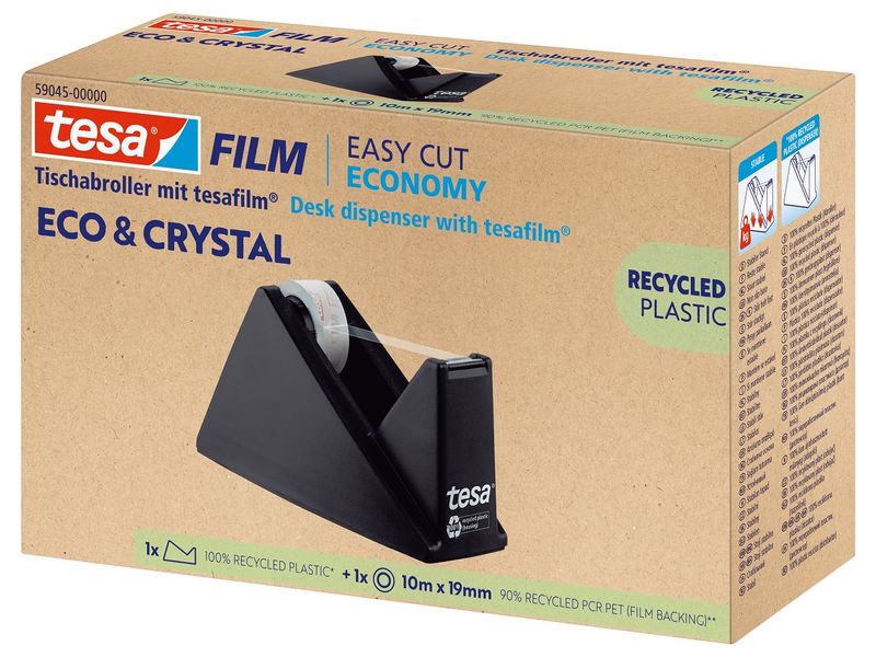 tesa Abroller Easy Cut Economy mit Klebeband Eco & Crystal Tischabroller aus 100% recyceltem Kunststoff