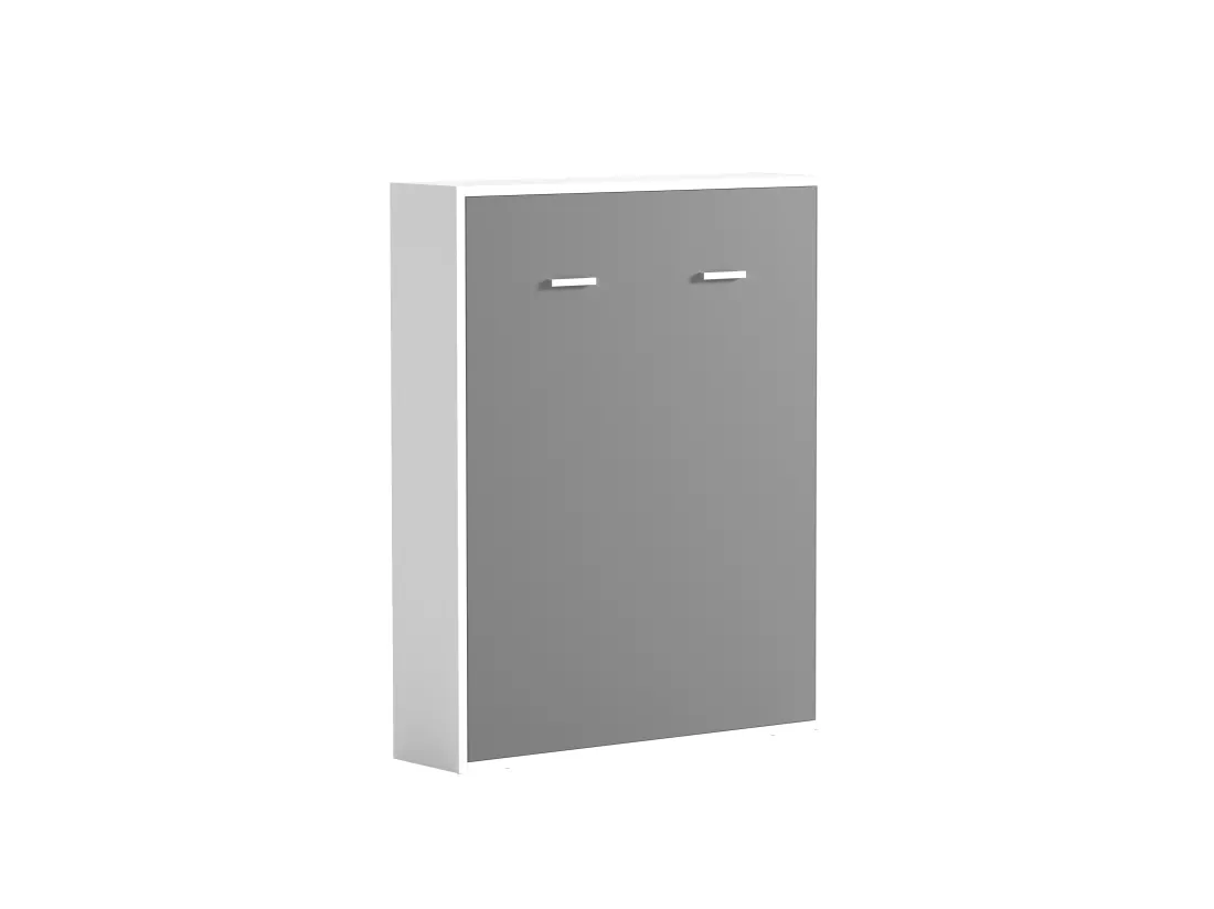 Lit escamotable 160 x 200 cm - Ouverture verticale manuelle - Blanc et gris - MALINA II