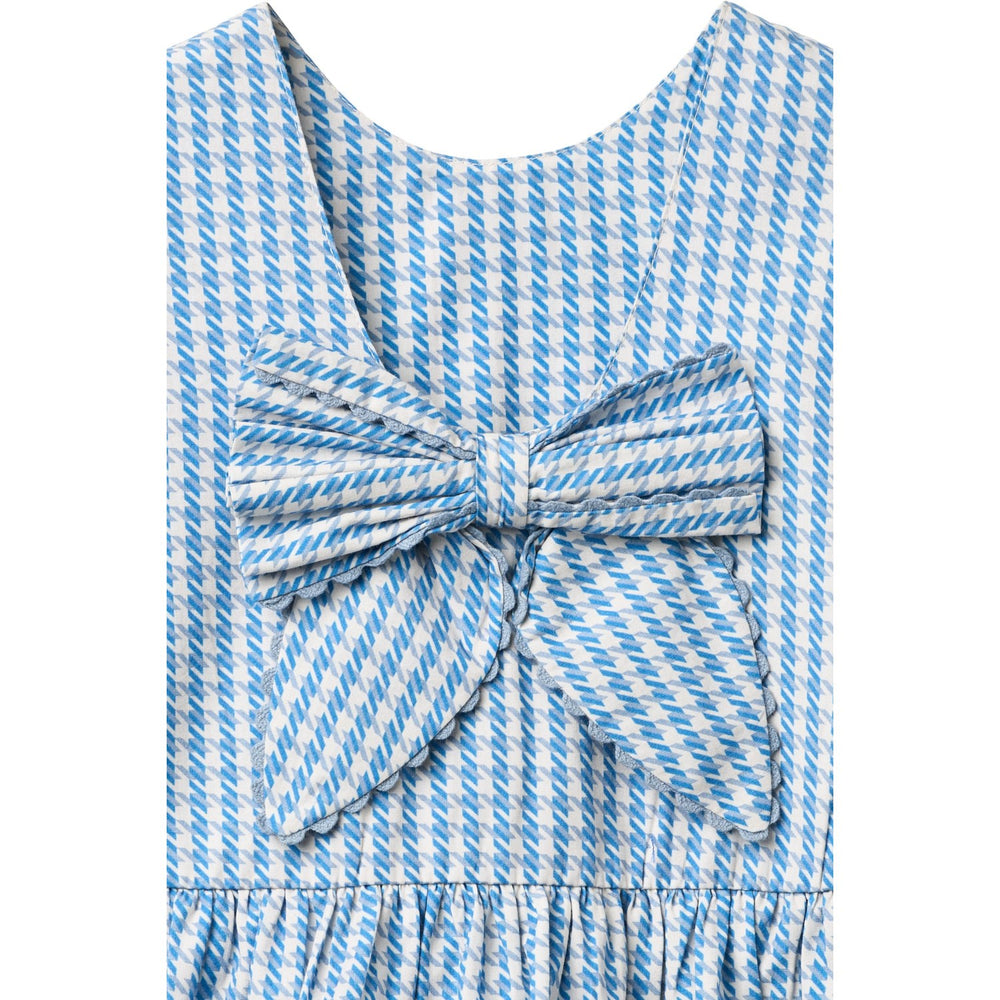 Køb COPENHAGEN COLORS Blue Houndstooth Mini Houndstooth Kjole W. Sløjfe