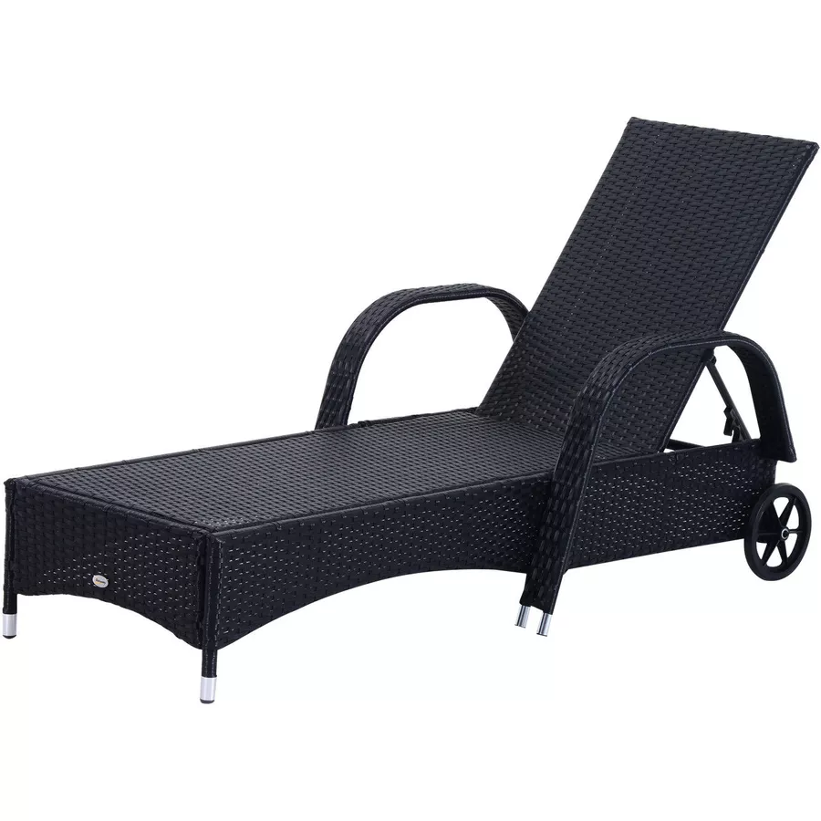 Outsunny Rattan Sonnenliegen mit Tisch schwarz