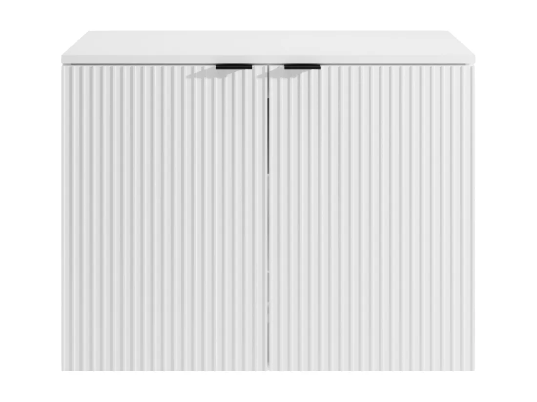 Meuble sous vasque suspendu strié avec planche - Blanc - 80 cm - PARMIZA