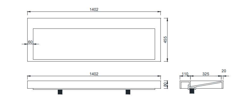 Saniclear Hoya solid surface wastafel 140x45,5cm zonder kraangat mat wit