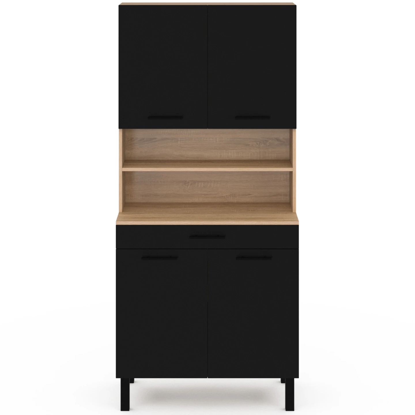 Buffet de cuisine 80 CM CINA 4 portes + tiroir façon hêtre et noir