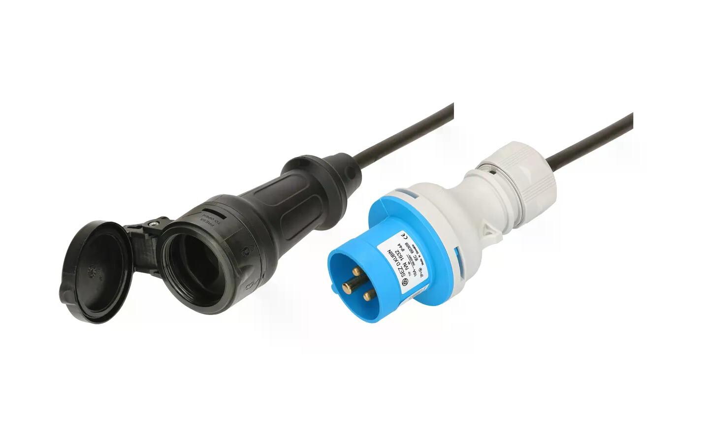 Adapterkabel 0.5 m T23 - CEE16/3, IP44, SchwarzCEE-Übergangskabel mit CEE16/3 Stecker und Kupplung T23