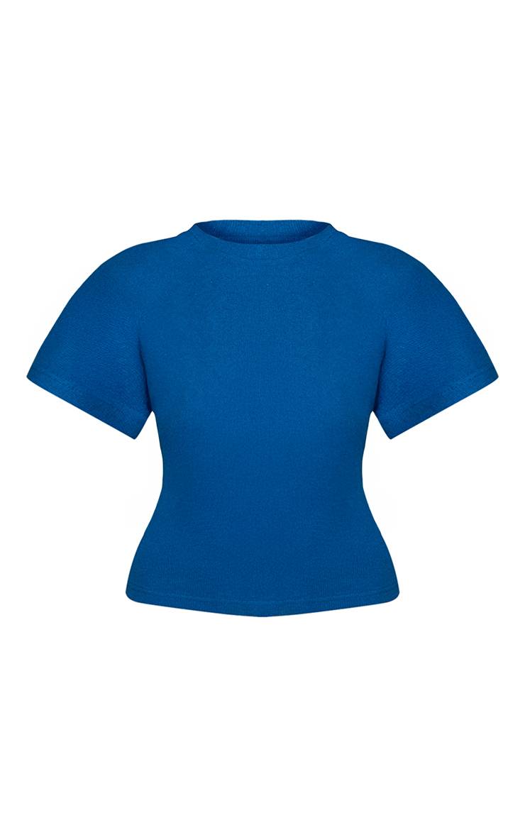 Bleu Cobalt T-shirt Côtelé Épais Bleu À Taille Cintrée