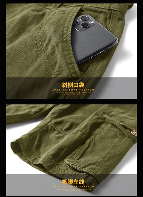 Lefitt - Mid Rise Plain Cargo Shorts