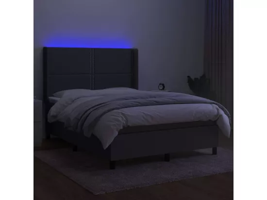 Sommier tapissier et matelas et LED Gris foncé 140x190 cm Tissu