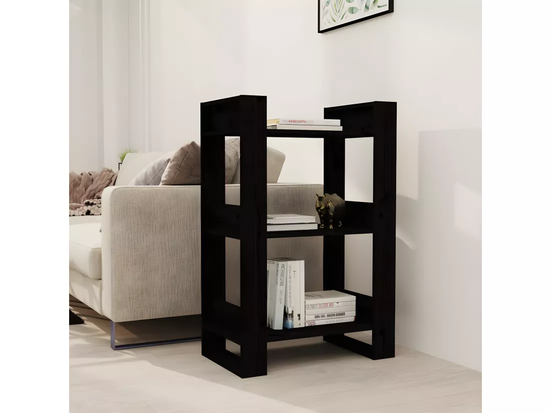 Bibliothèque/Séparateur de pièce Noir 60x35x91 cm Pin solide