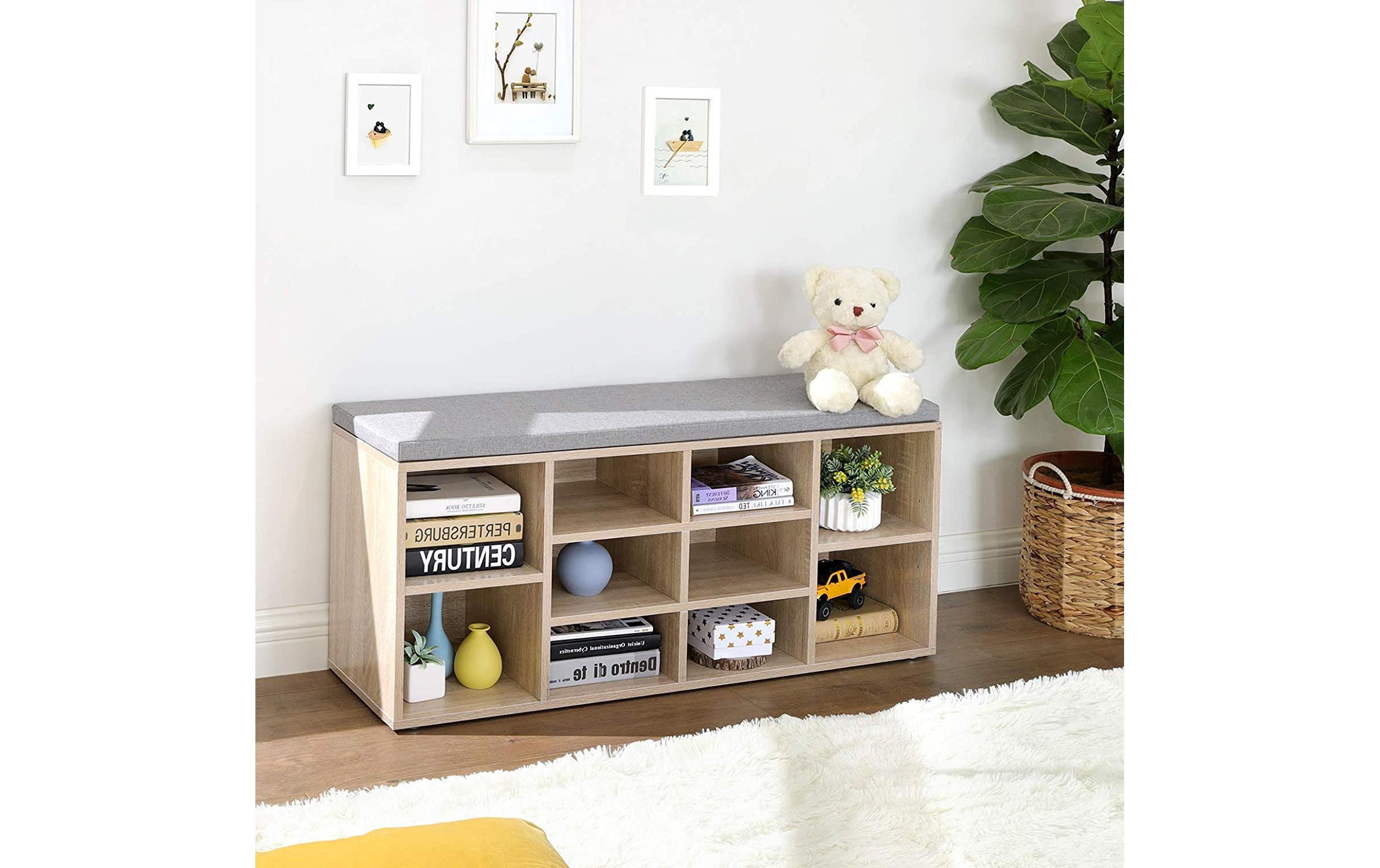 Schuhregal mit Polster, 104 x 48 cm, NatureSchuhablage mit Sitzbank