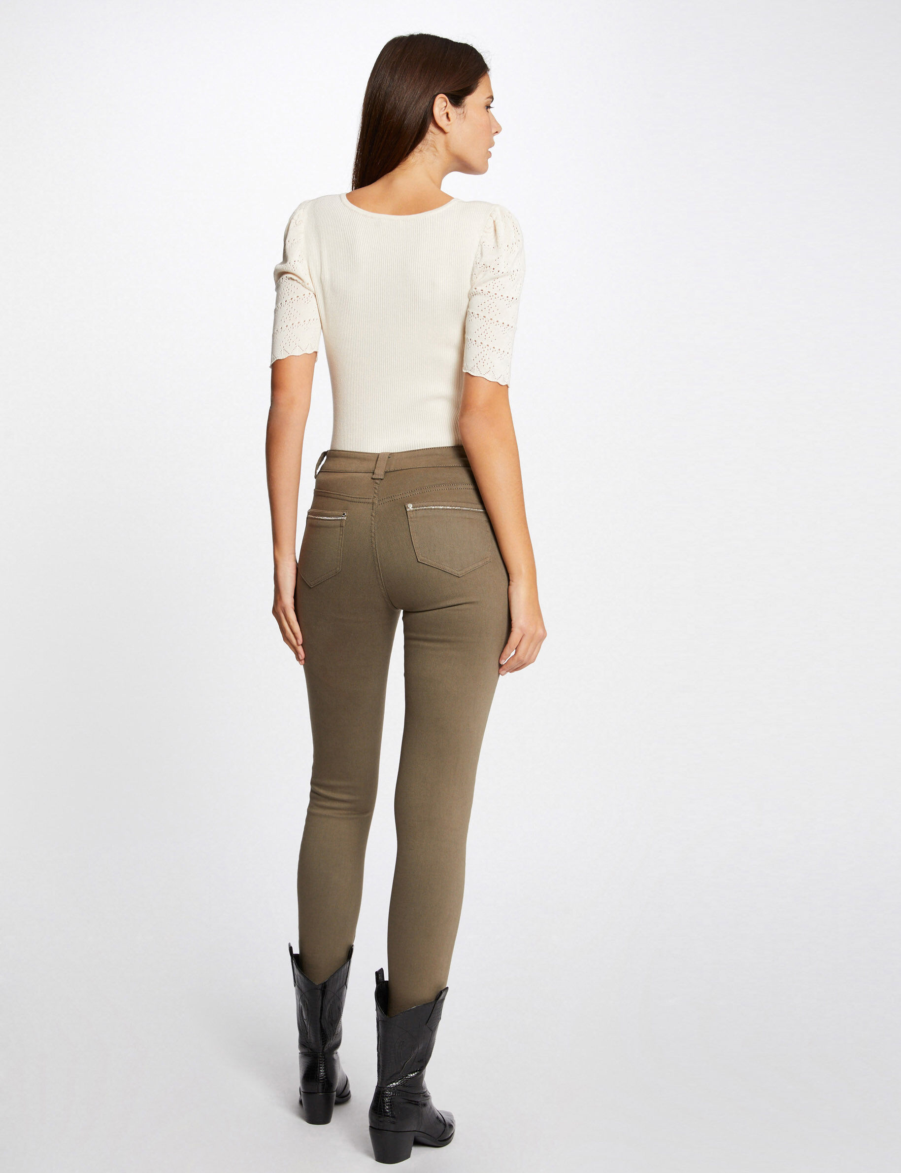 Pantalon slim avec détails bijoux vert kaki femme - vert_kaki