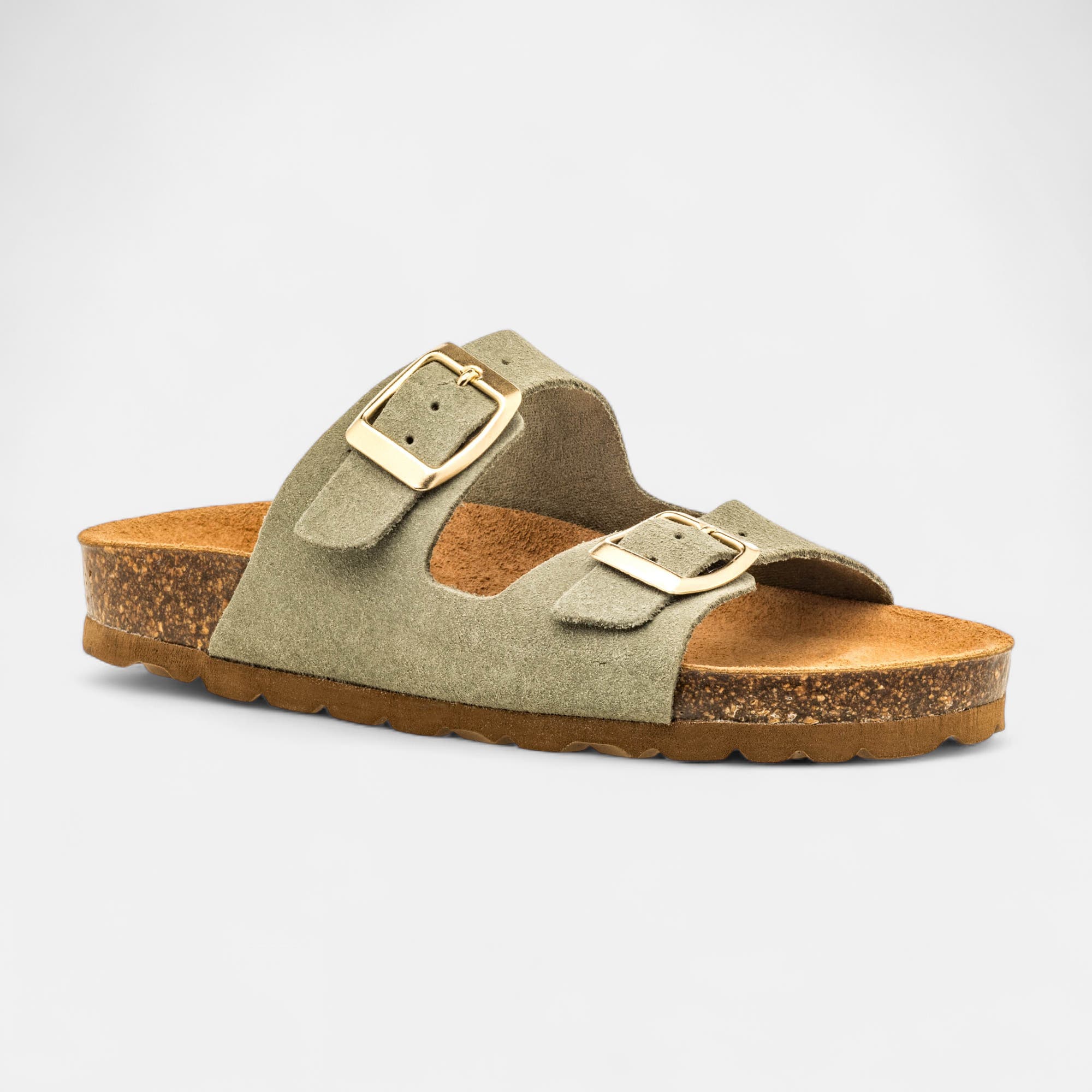Mules semelle liège Fille en cuir vert