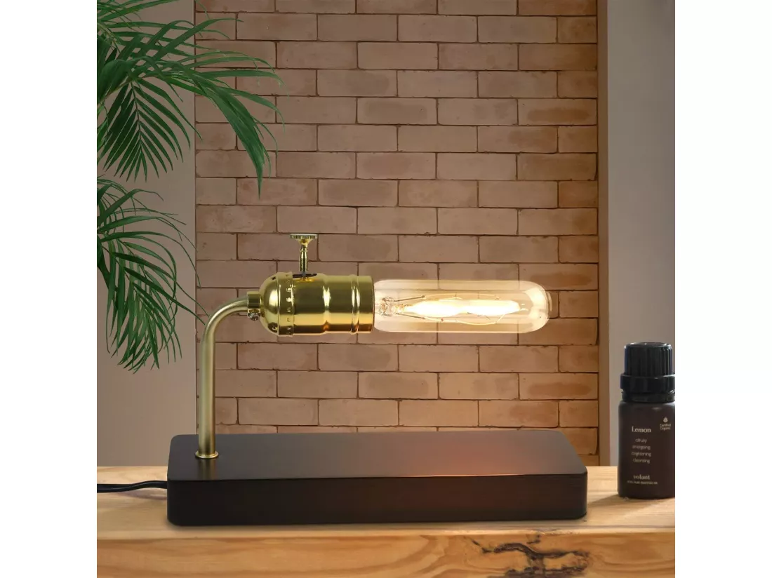 NETTLIFE Lampe de table vintage en bois -avec interrupteur Design rétro Lampe de nuit Steampunk Antique Métall(sans ampoules)