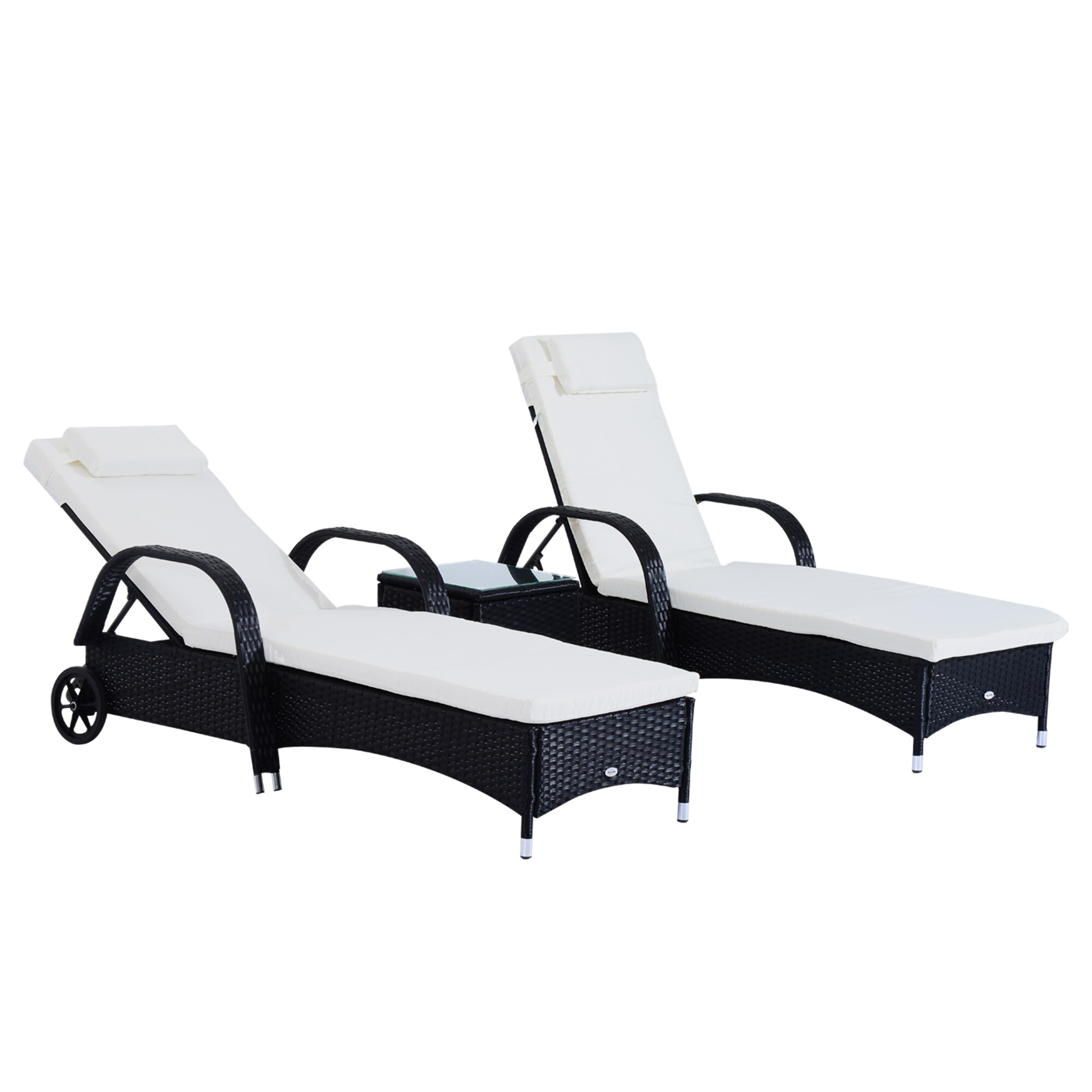 Outsunny Rattan Sonnenliegen mit Tisch 200 x 73 x (30-103) cm (LxBxH)