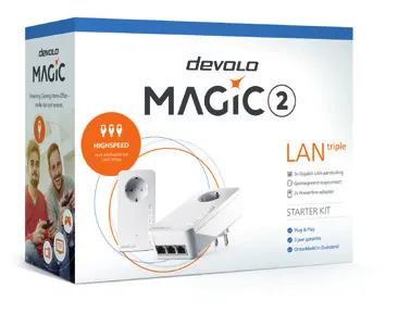 devolo Magic 2 LAN triple - Starter Kit - bro - - 1GbE, HomeGrid - kan sluttes til vægstik