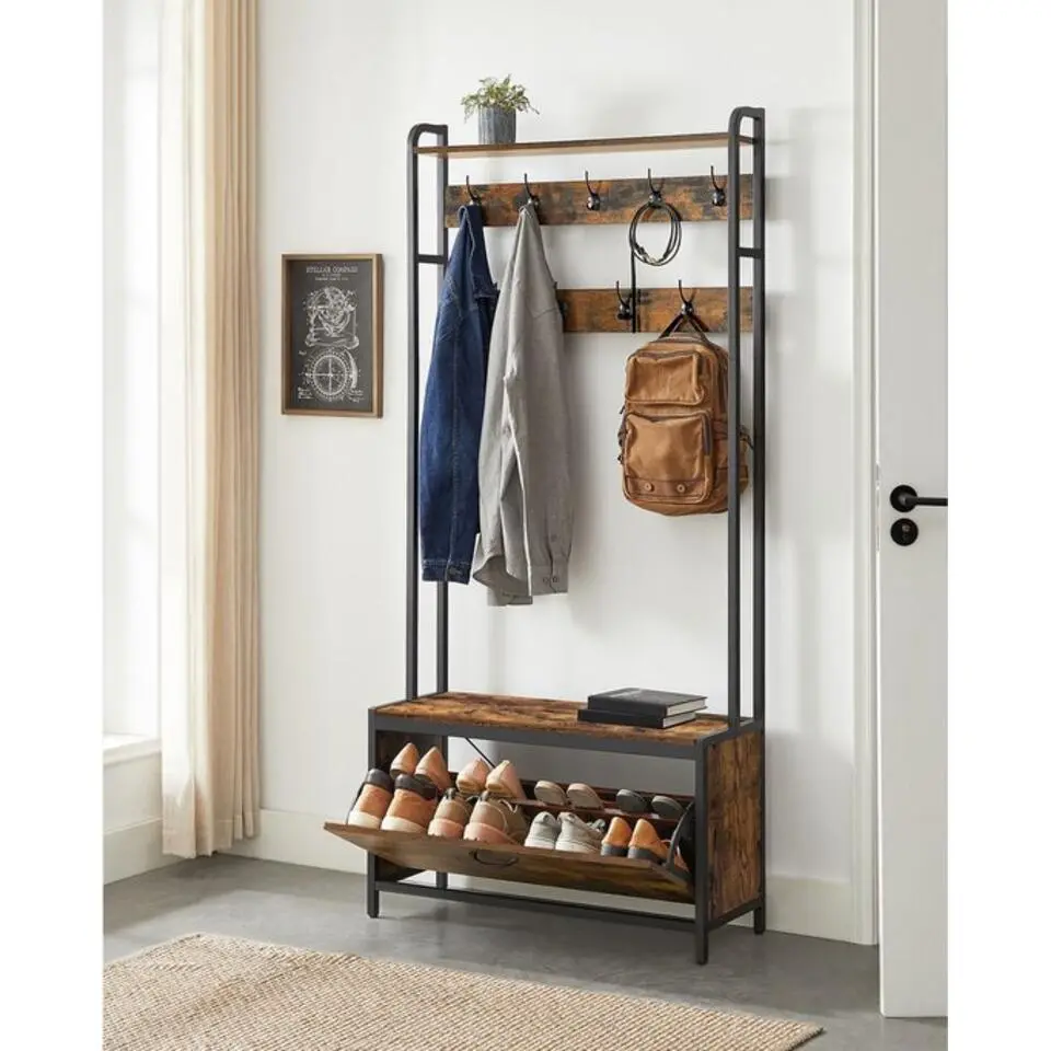 Parya home Kapstok met schoenenkast en bank - vintage bruin zwart