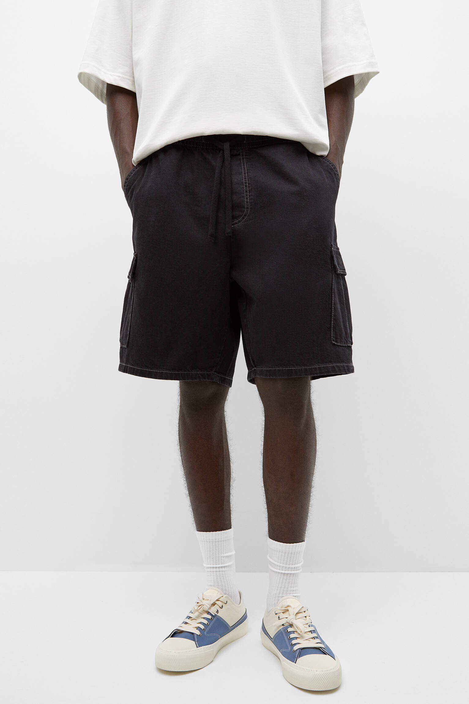 Bermuda cargo jeans - preta