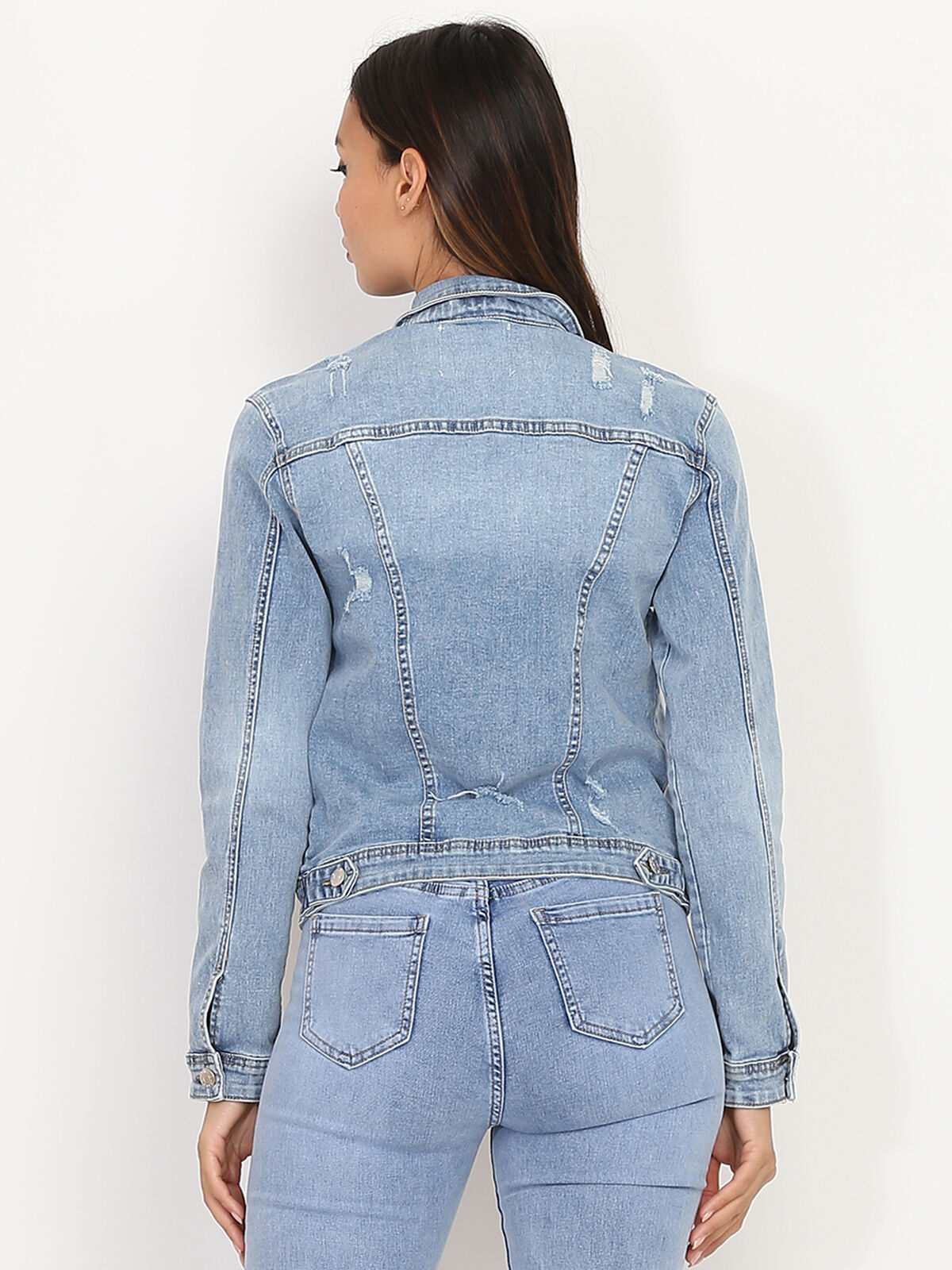 Veste courte en jean déchiré- Bleu