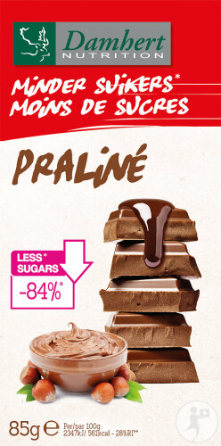 Damhert Sans Sucres Tablette Chocolat Praliné 85g