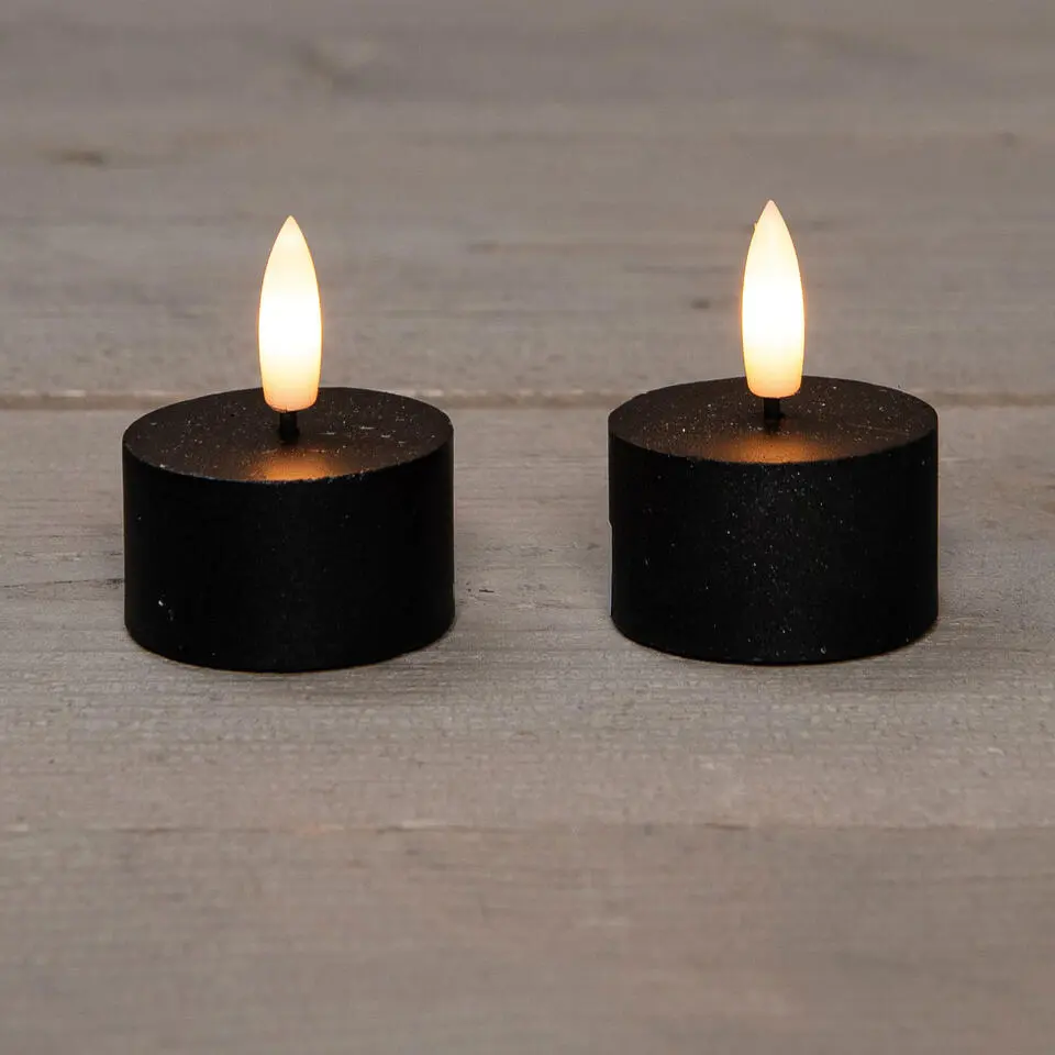 Anna's Collection LED waxinelichtjes - 2x -zwart -D4 x H5 cm