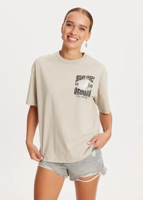 T-shirt met print dream on zand (ZAND)