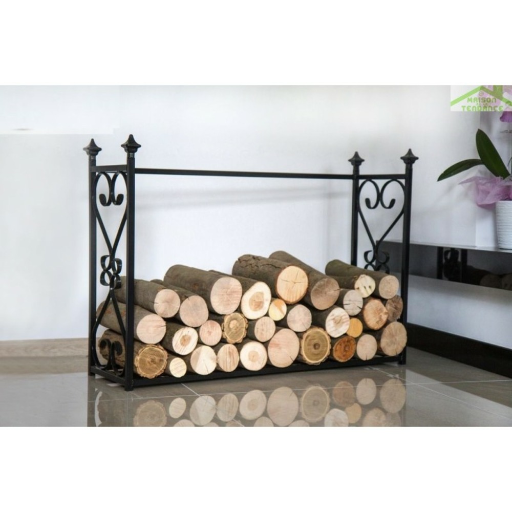 Porte bûches rectangulaire en acier noir 