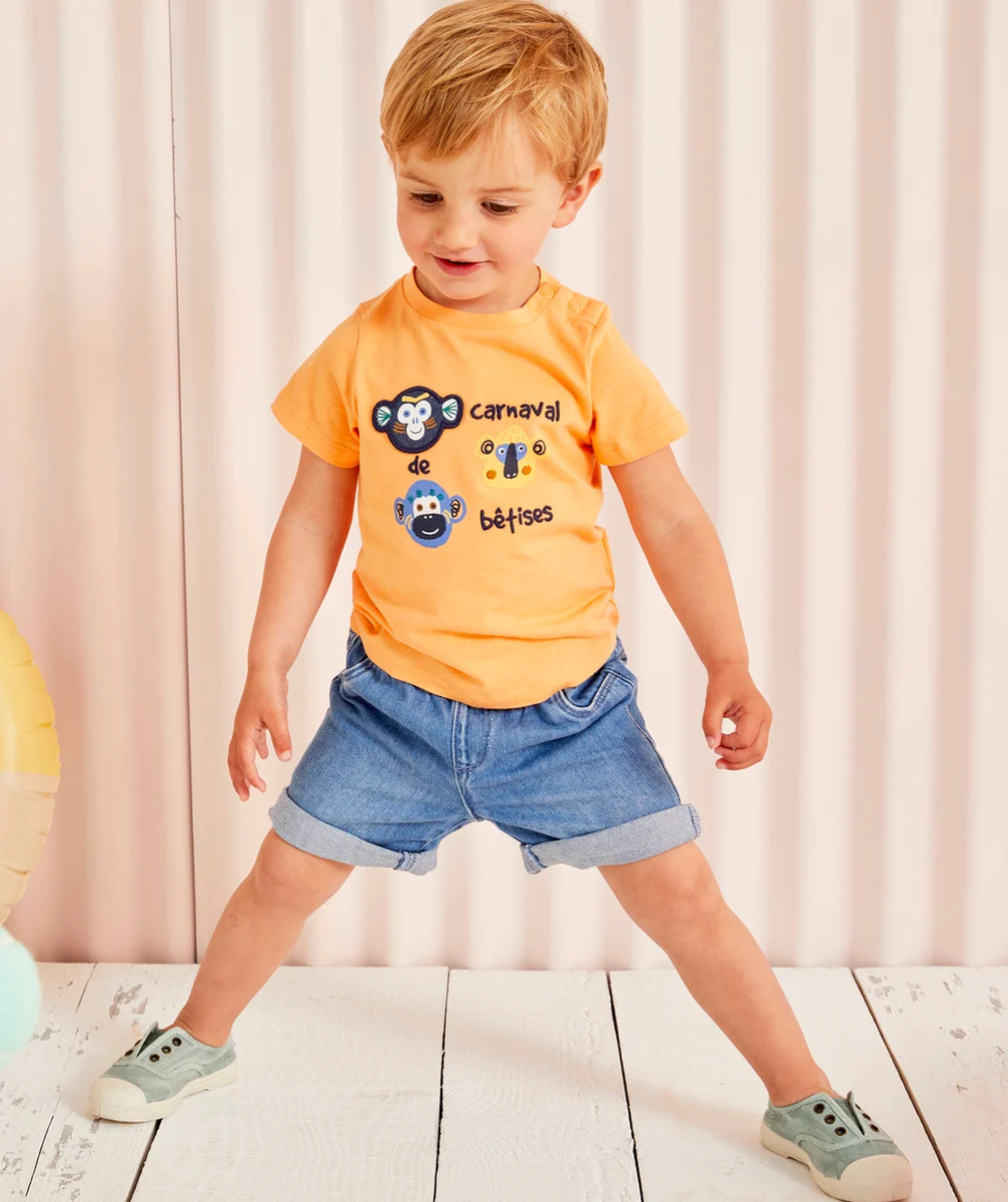 BERMUDA BÉBÉ GARÇON EN COTON DENIM À FAIBLE IMPACT ENVIRONNEMENTAL