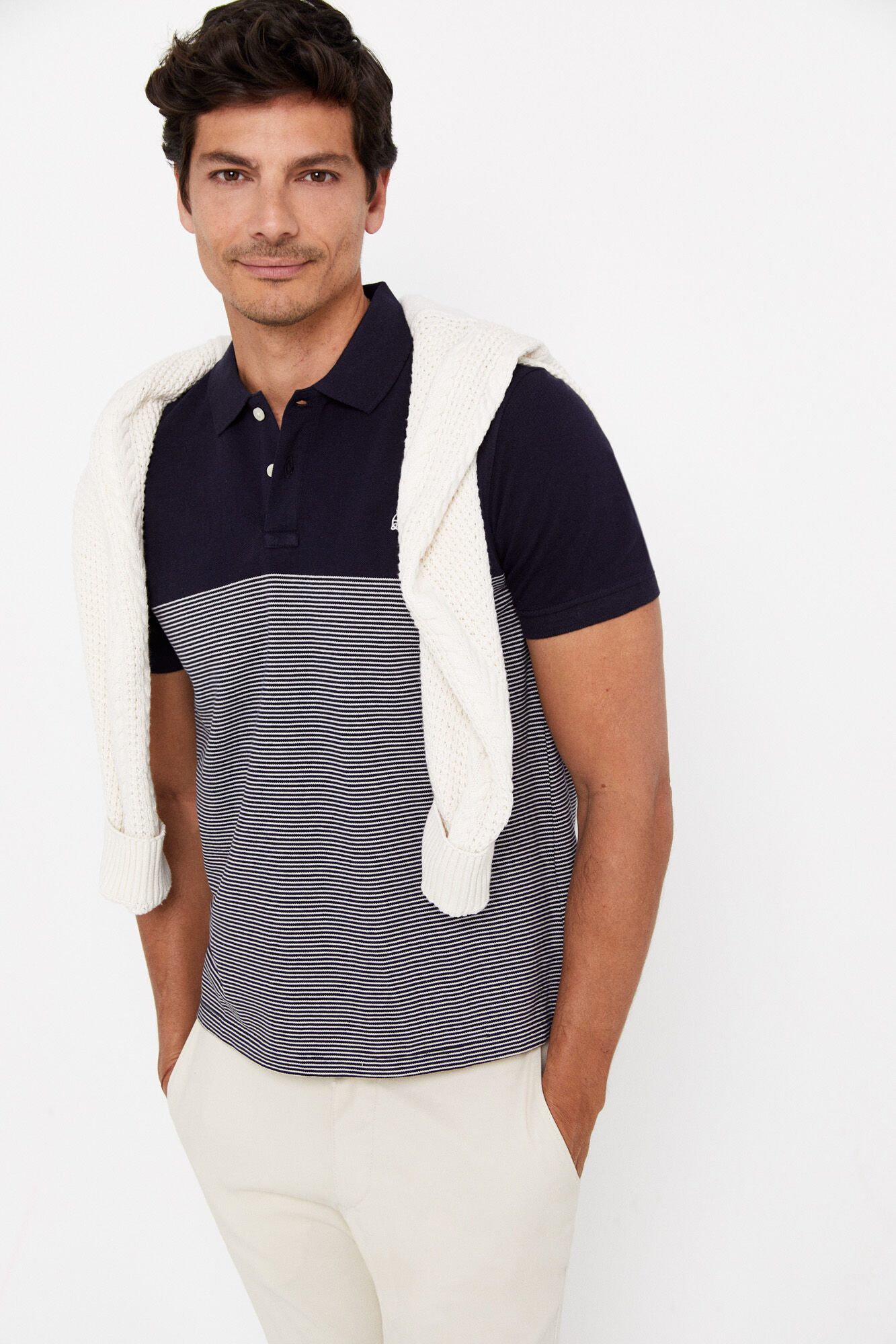 Camisa polo listrada - Azul marinho