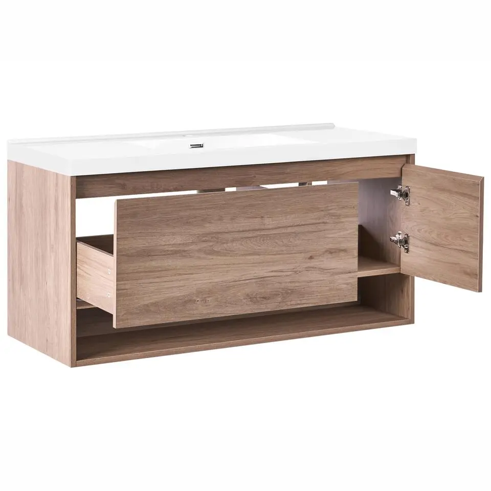 UMAYO - Wandgemonteerd meubel met wasbak - Lichtbruin - 120 cm - MDF