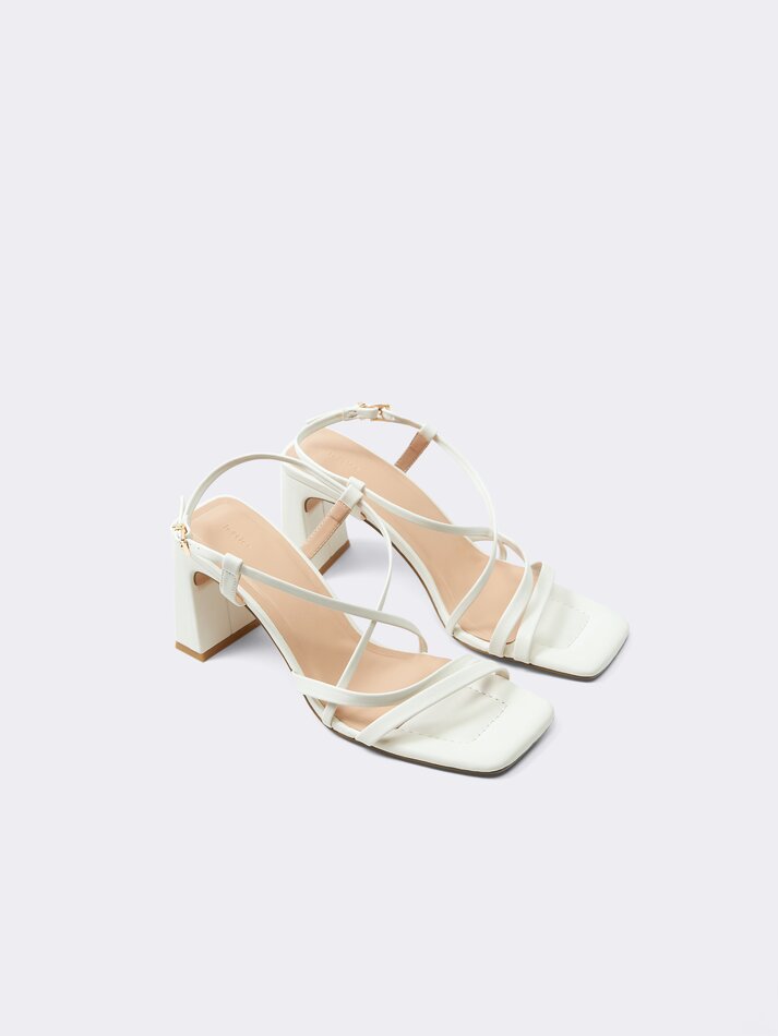 Sandália de salto alto com tiras - Branco-creme