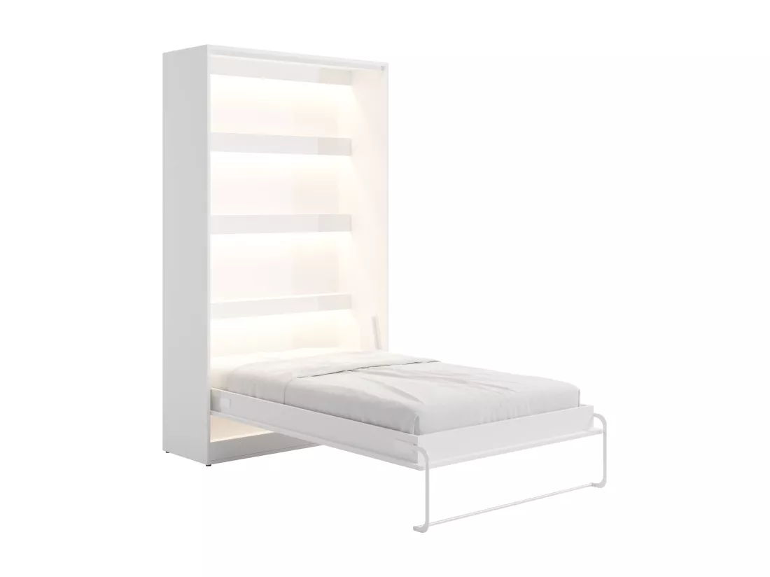 Lit escamotable 120 x 200 cm - Ouverture verticale manuelle - Avec LEDs - Blanc - RAPILI