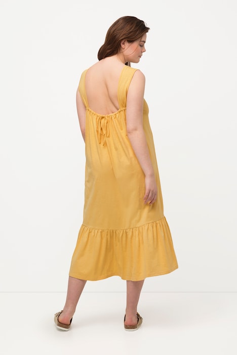 Midikleid, Volant, V-Ausschnitt, ärmellos, Biobaumwolle