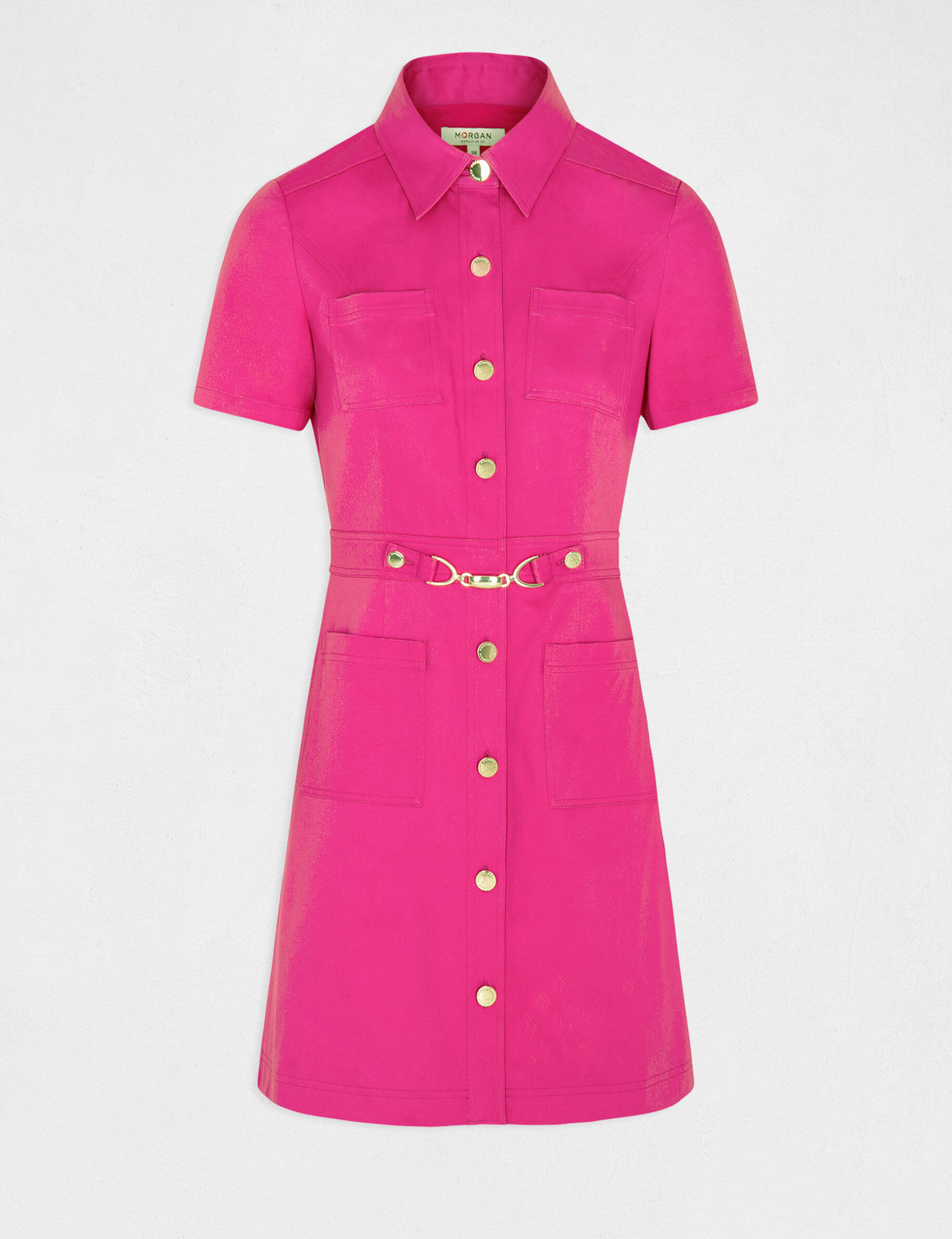 Robe trapèze boutonnée avec boucle rose fonce femme - rose_fonce