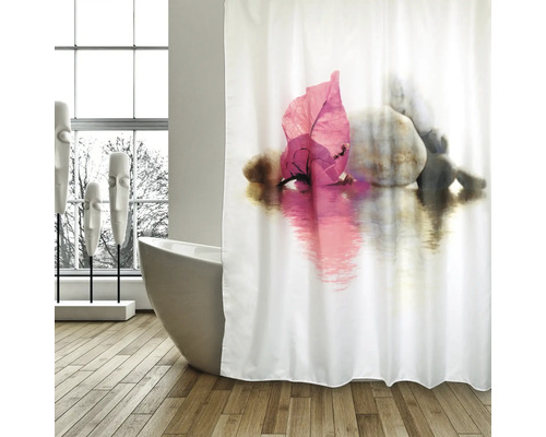 MSV BORNEO Textiel Douchegordijn 180 x 200 cm Roze Roos Wit 149501