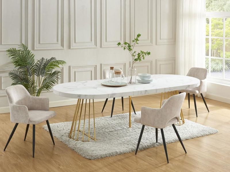Vente-unique Uitschuifbare Eettafel Wit Marmereffect en Goud - 2 tot 12 Plaatsen